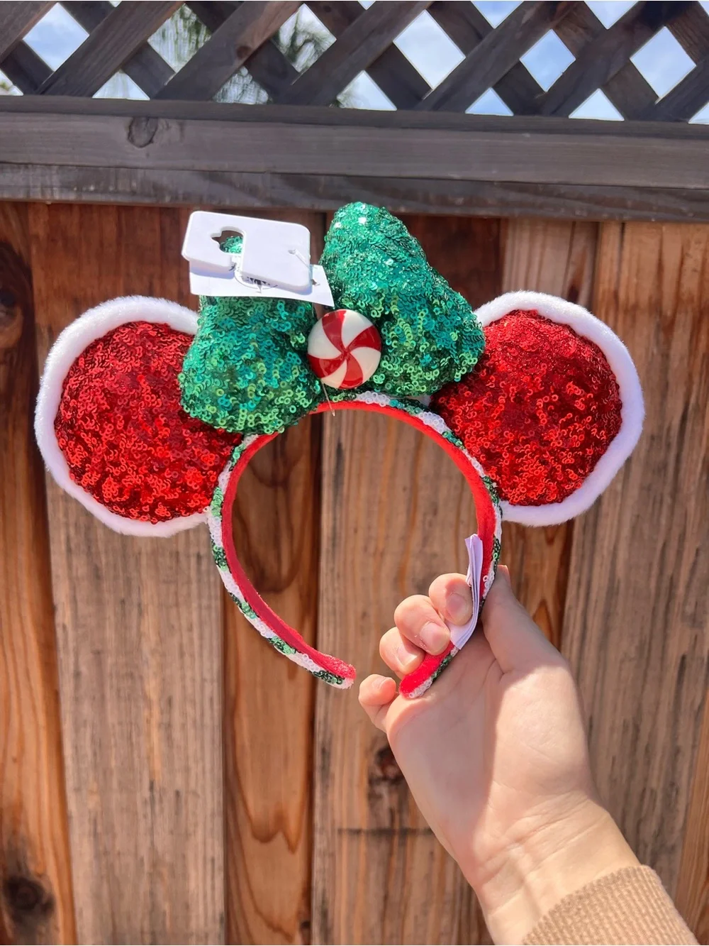 Disney Sequin Holiday Mouse Ears Headband with Candy Bow -